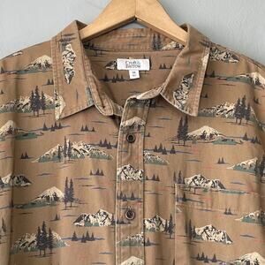 Vintage Camp Shirt Mens Size XXL Button Up Tree Mountain Outdoors Twill Gorpcore